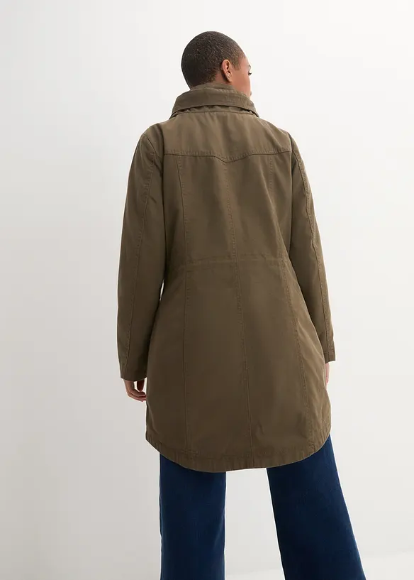 Baumwoll-Kurzparka mit Stehkragen, talliert in grün von hinten (im Anschnitt) - bonprix