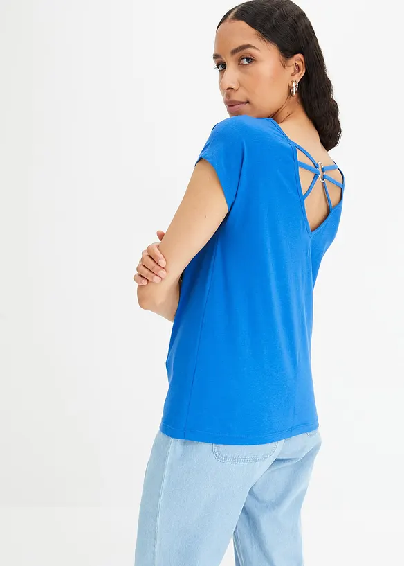 T-Shirt aus reiner Bio-Baumwolle in blau von vorne (im Anschnitt) - bonprix