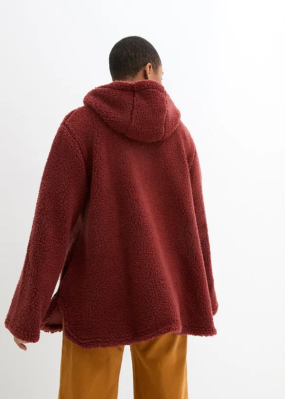 Teddy-Fleece Jacke in A-Linie mit Seitenschlitzen in braun von hinten (im Anschnitt) - bonprix