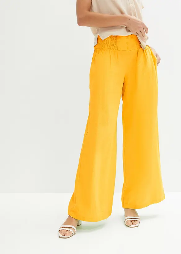 Marlenehose aus luftigem Leinen-Mix in gelb von vorne - bonprix