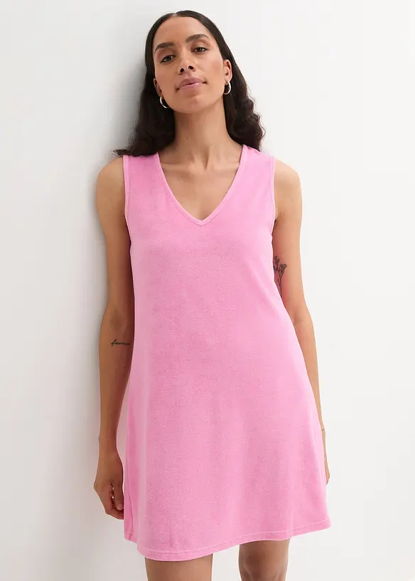 Frottee-Kleid aus Baumwoll-Mix in rosa von vorne (Totalaufnahme) - bonprix