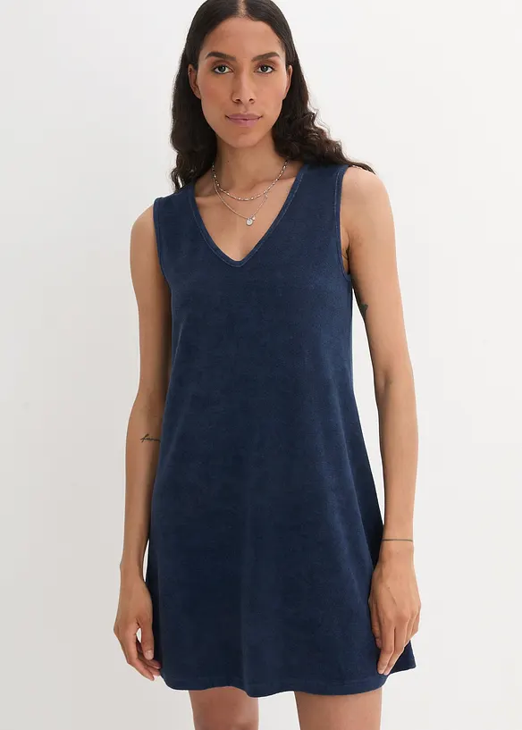 Frottee-Kleid aus Baumwoll-Mix in blau von vorne (Totalaufnahme) - bonprix