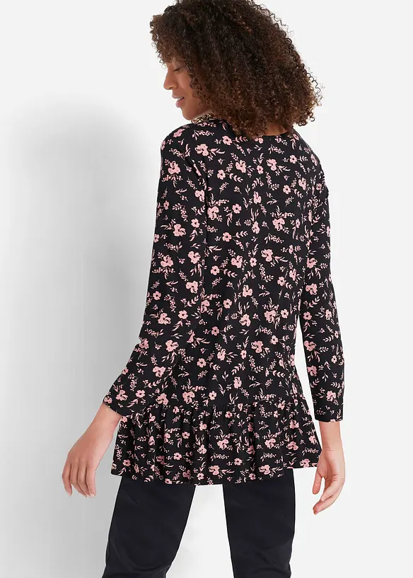 Lange Shirt-Tunika aus Viskose-Mischung in schwarz von hinten (im Anschnitt) - bonprix