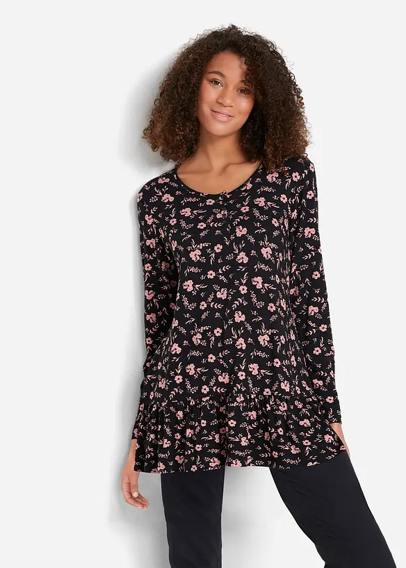 Lange Shirt-Tunika aus Viskose-Mischung in schwarz von vorne (im Anschnitt) - bonprix