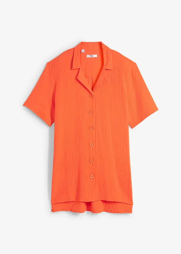 Langes Musselin-Hemd mit Knopfleiste, kurzarm in rot von vorne - bonprix