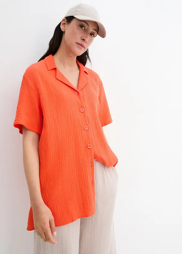 Musselin-Hemdbluse aus reiner Baumwolle in rot von vorne (im Anschnitt) - bonprix