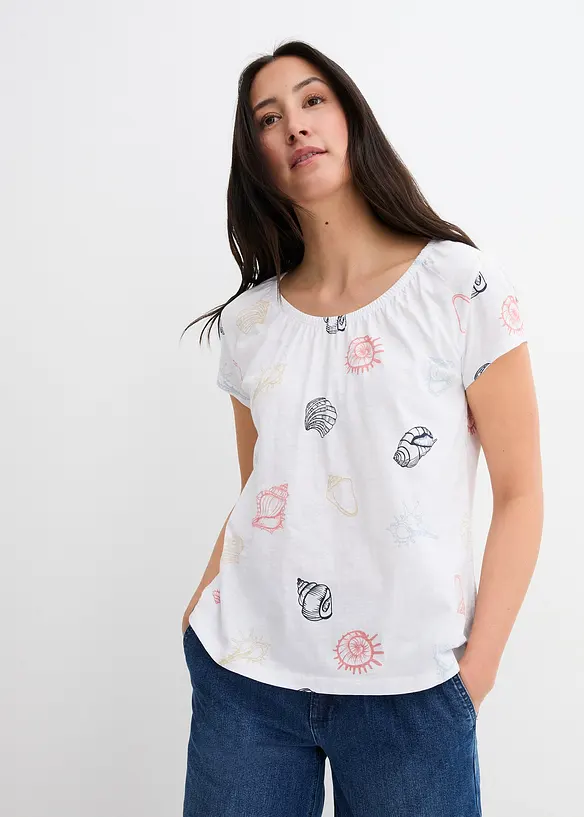 Bedrucktes Shirt aus Bio-Baumwolle in weiß von vorne (im Anschnitt) - bonprix