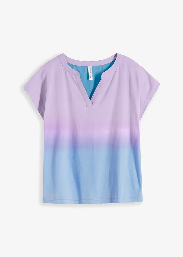Baumwoll-Henleyshirt mit Ombré-Dye-Effekt in blau von vorne - bonprix