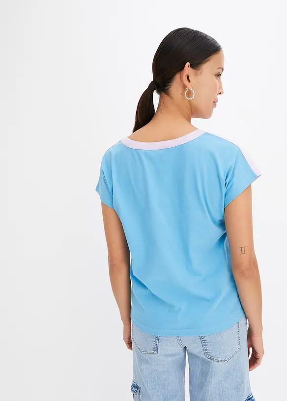 Baumwoll-Henleyshirt mit Ombré-Dye-Effekt in blau von hinten (im Anschnitt) - bonprix