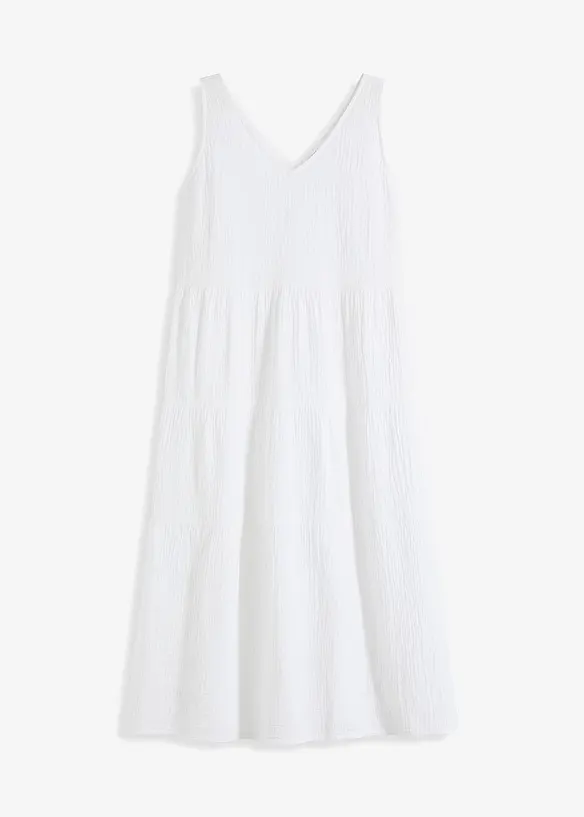 Musselin-Kleid aus reiner Baumwolle in weiß von vorne - bonprix Musselin-Kleid aus reiner Baumwolle in weiß von vorne - bonprix
