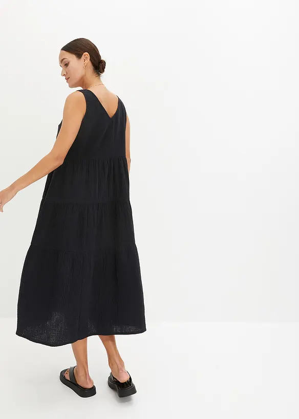 Musselin-Kleid aus reiner Baumwolle in schwarz von hinten (Totalaufnahme) - bonprix Musselin-Kleid aus reiner Baumwolle in schwarz von hinten (Totalaufnahme) - bonprix