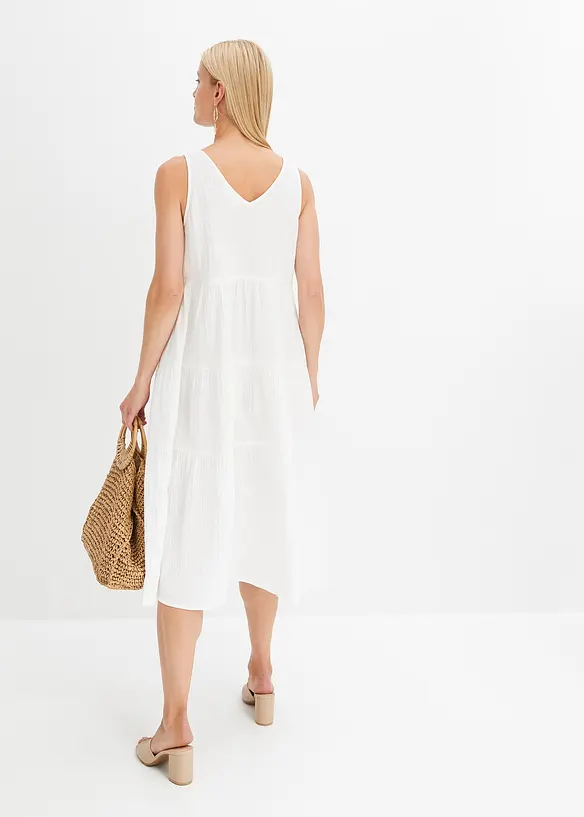 Musselin-Kleid aus reiner Baumwolle in weiß von hinten (Totalaufnahme) - bonprix Musselin-Kleid aus reiner Baumwolle in weiß von hinten (Totalaufnahme) - bonprix