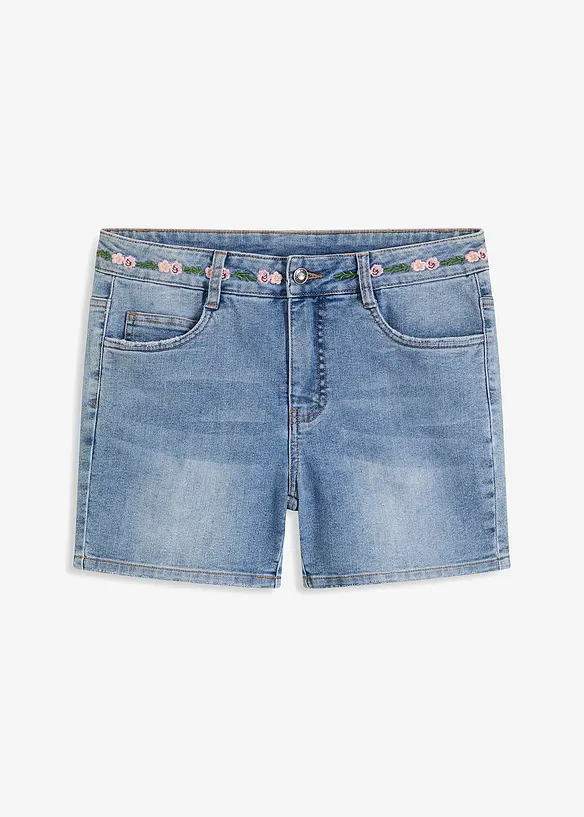 Jeans-Shorts mit Stickerei in blau von vorne - BODYFLIRT