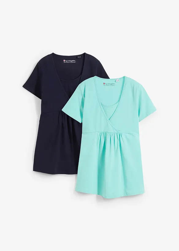 2-in-1 Umstands- und Stillshirts (2er Pack) in blau von vorne - bonprix