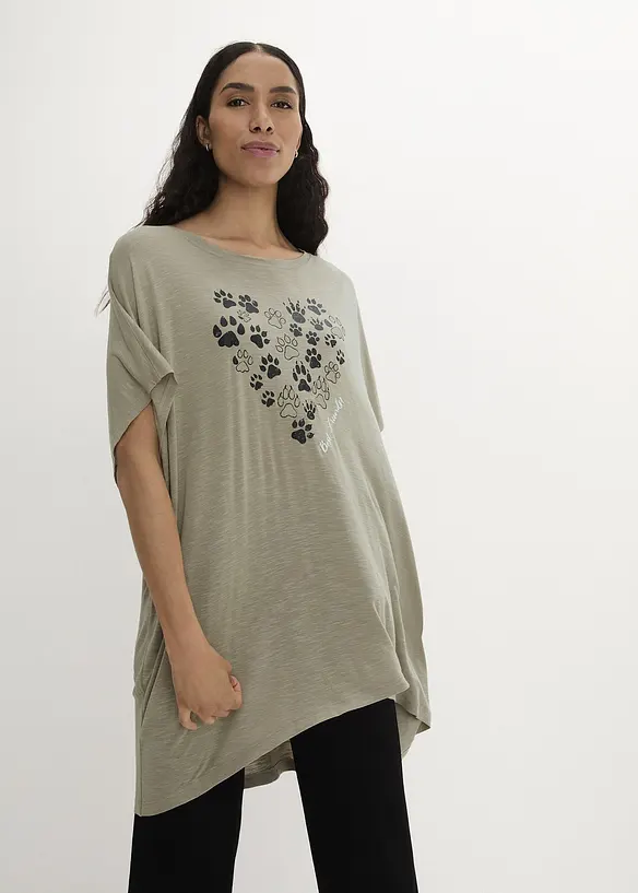 T-Shirt aus fließender Viskose in grün von vorne (im Anschnitt) - bonprix