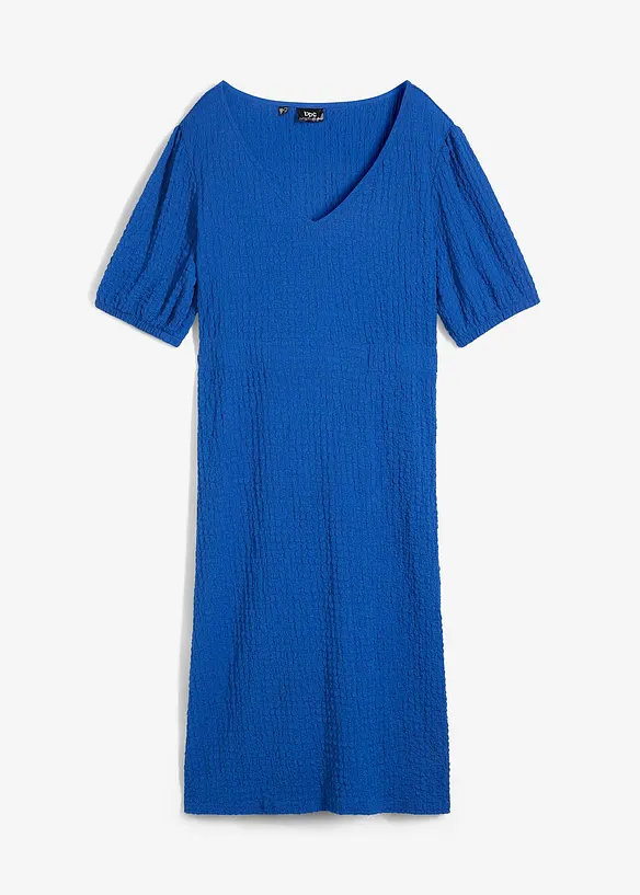 Knieumspielendes Jerseykleid aus Strukturstoff in blau von vorne - bonprix