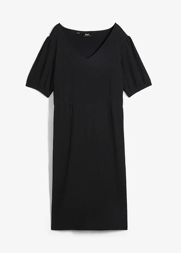 Knieumspielendes Jerseykleid aus Strukturstoff in schwarz von vorne - bonprix