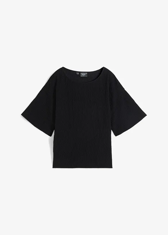 Oversize Shirt aus Crepe, Flügelärmel in schwarz von vorne - bonprix