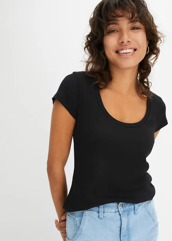 T-Shirt aus reiner Bio-Baumwolle in schwarz von vorne (im Anschnitt) - bonprix