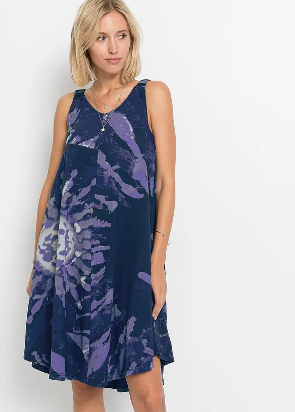 Jerseykleid aus reiner Baumwolle in blau von vorne (Totalaufnahme) - bonprix