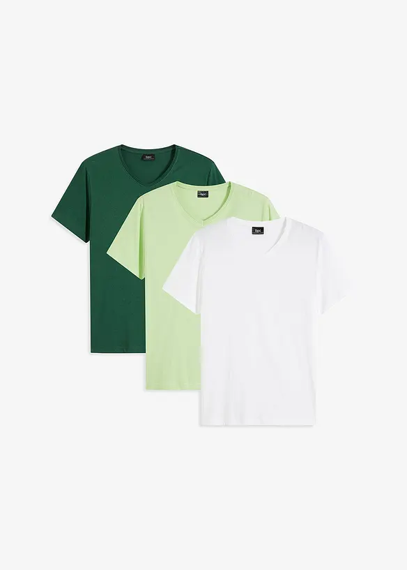 T-Shirt mit V-Ausschnitt (3er Pack) in grün von vorne - bonprix