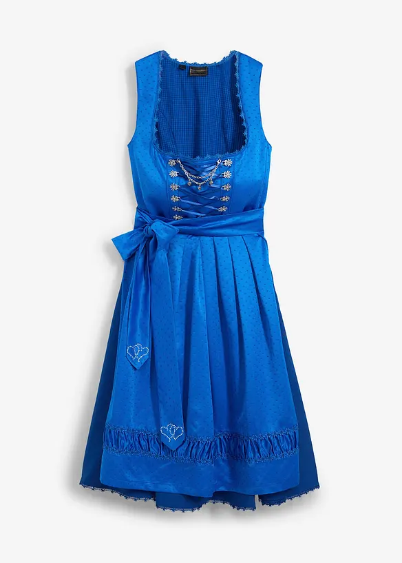 Dirndl mit bestickter Satin-Schürze (2-tlg.Set) in blau von vorne - bpc selection