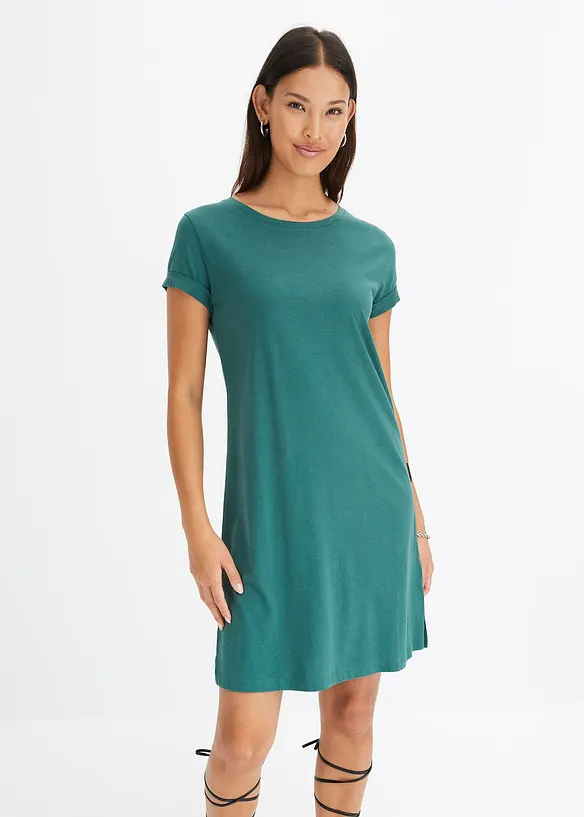 Oversize Shirtkleid in grün von vorne (Totalaufnahme) - bonprix