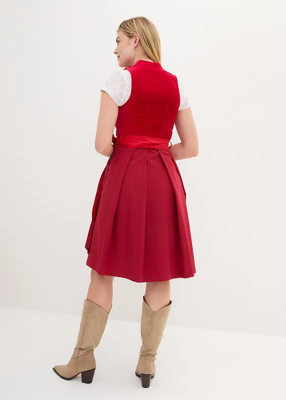 Dirndl mit Samt-Mieder und Satin-Schürze (2-tlg.Set) in rot von hinten (Totalaufnahme) - bonprix
