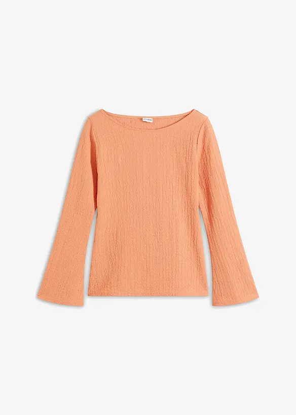 Langarmshirt aus leichtem Crêpe in orange von vorne - BODYFLIRT