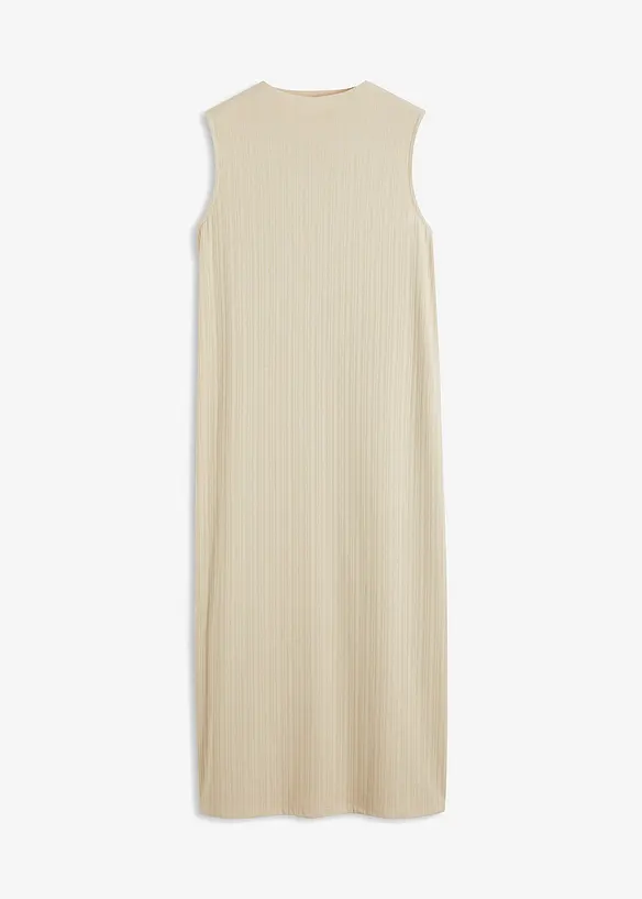 Geripptes Midi-Kleid in beige von vorne - bpc bonprix collection