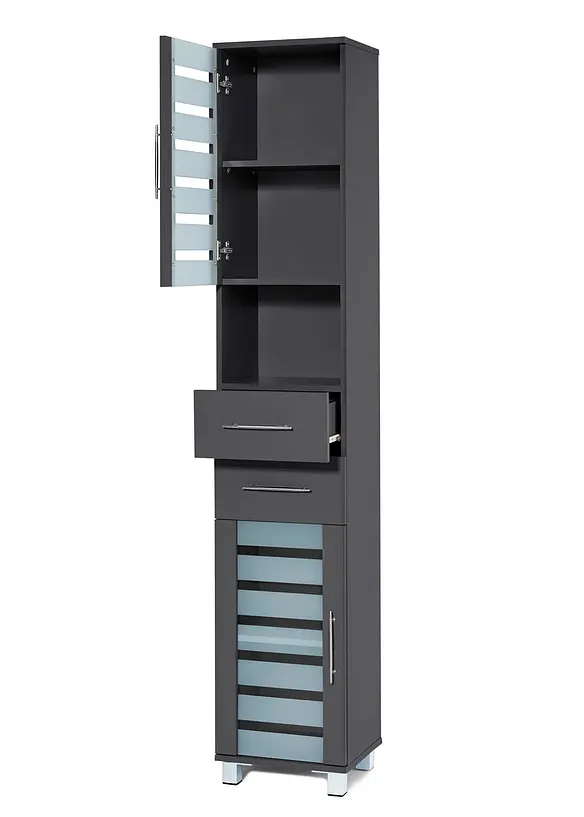 Badezimmer Hochschrank in grau geöffnet - bonprix
