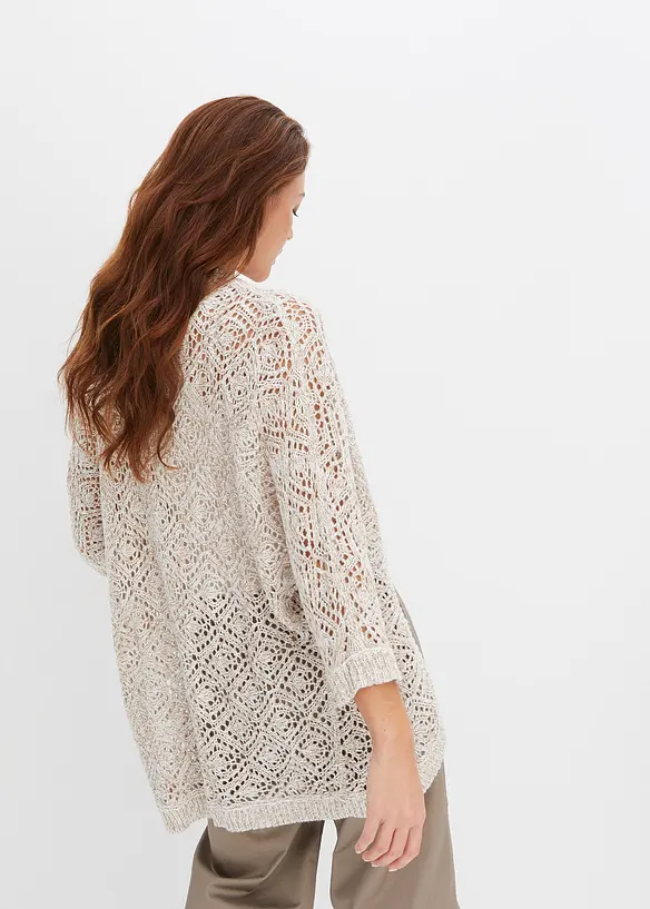 Ajour-Strickjacke in weiß von hinten (im Anschnitt) - bonprix