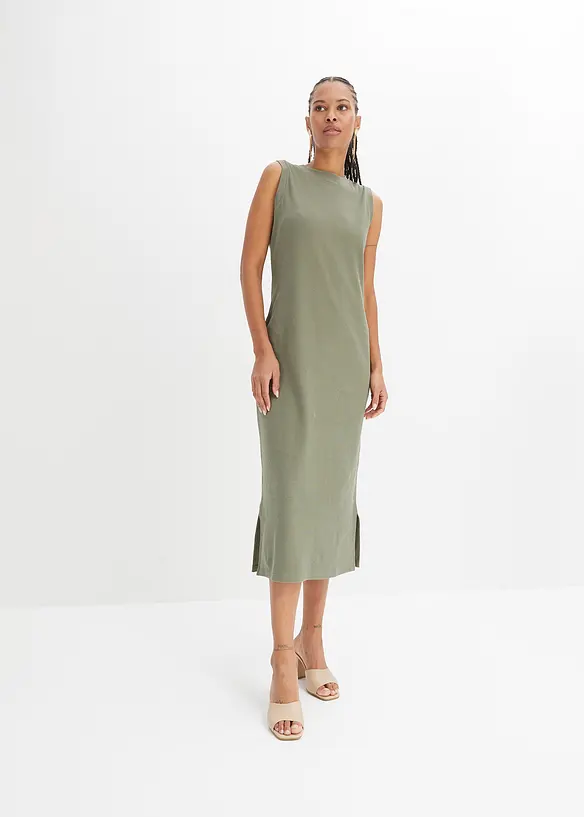 Jersey-Kleid aus Baumwolle mit Stretch in grün von vorne (Totalaufnahme) - bonprix