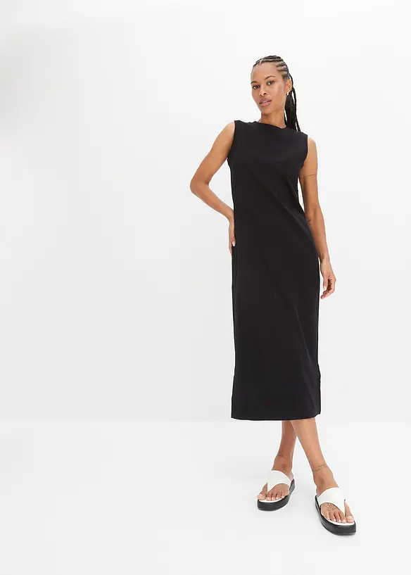 Jersey-Kleid aus Baumwolle mit Stretch in schwarz von vorne (Totalaufnahme) - bonprix