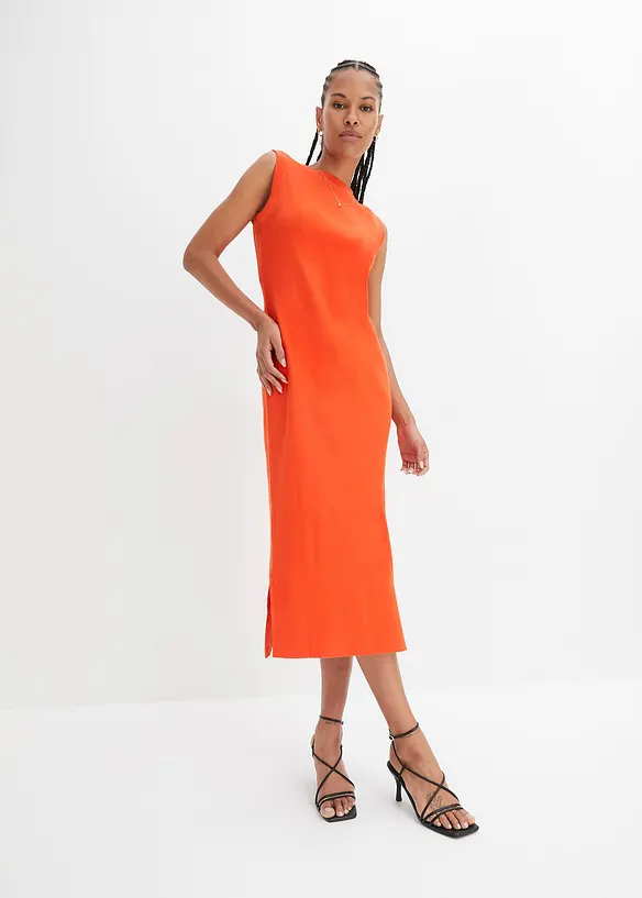 Jersey-Kleid aus Baumwolle mit Stretch in orange von vorne (Totalaufnahme) - bonprix