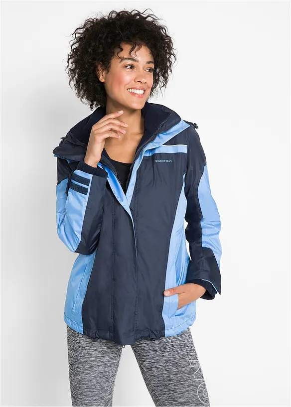 wasserdichte 3 in 1 Funktionsjacke in blau von vorne (im Anschnitt) - bonprix