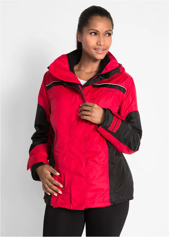 wasserdichte 3 in 1 Funktionsjacke in rot von vorne (im Anschnitt) - bonprix