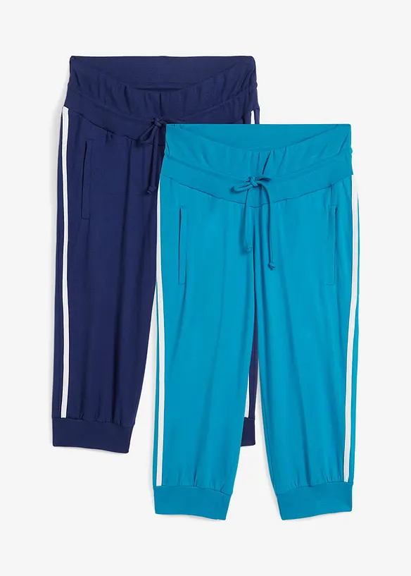 Jogginghose aus Baumwolle (2er Pack), Capri-Länge in blau von vorne - bonprix