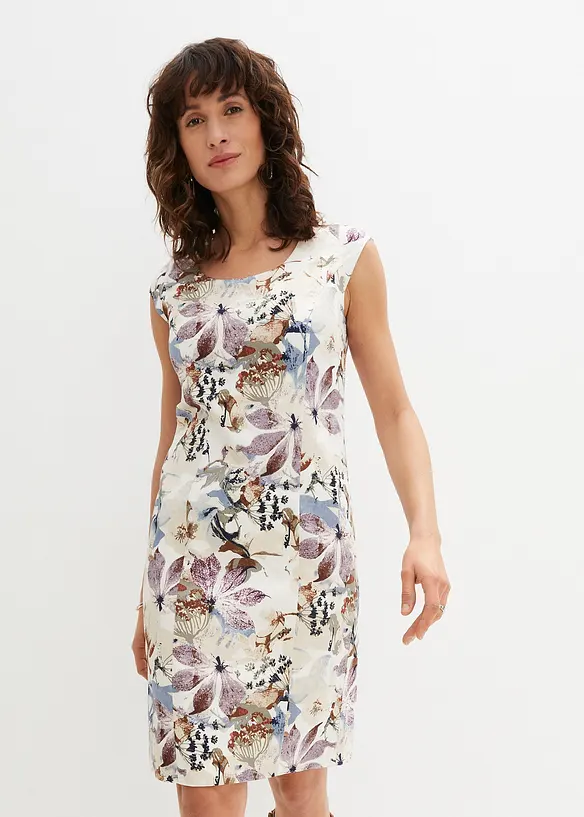 Etuikleid aus Baumwollsatin in beige von vorne (Totalaufnahme) - bonprix Etuikleid aus Baumwollsatin in beige von vorne (Totalaufnahme) - bonprix