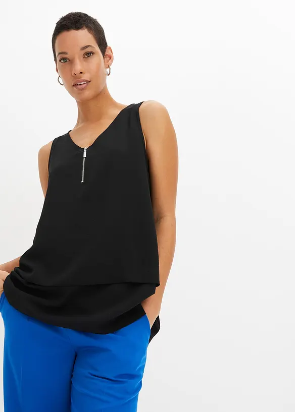 Top mit Zipper in schwarz von vorne (im Anschnitt) - bonprix