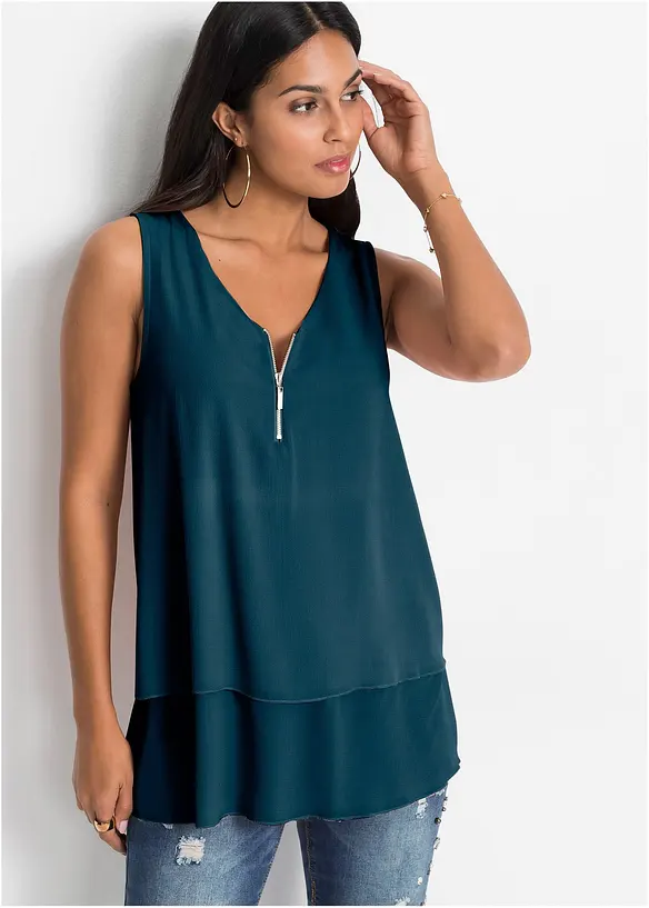 Top mit Zipper in petrol von vorne (im Anschnitt) - bonprix