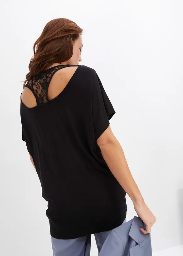 Shirt aus Viskose-Mix in schwarz von vorne (im Anschnitt) - bonprix
