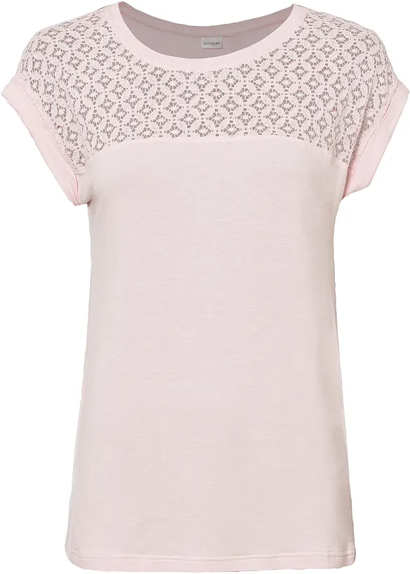 Shirt mit Spitze in rosa von vorne - bonprix