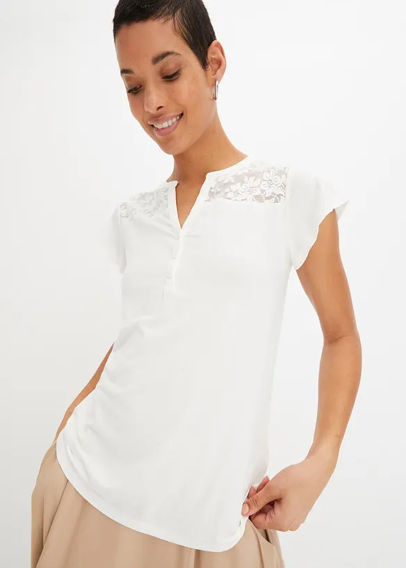 Henleyshirt aus Viskose-Mix in weiß von vorne (im Anschnitt) - bonprix Henleyshirt aus Viskose-Mix in weiß von vorne (im Anschnitt) - bonprix