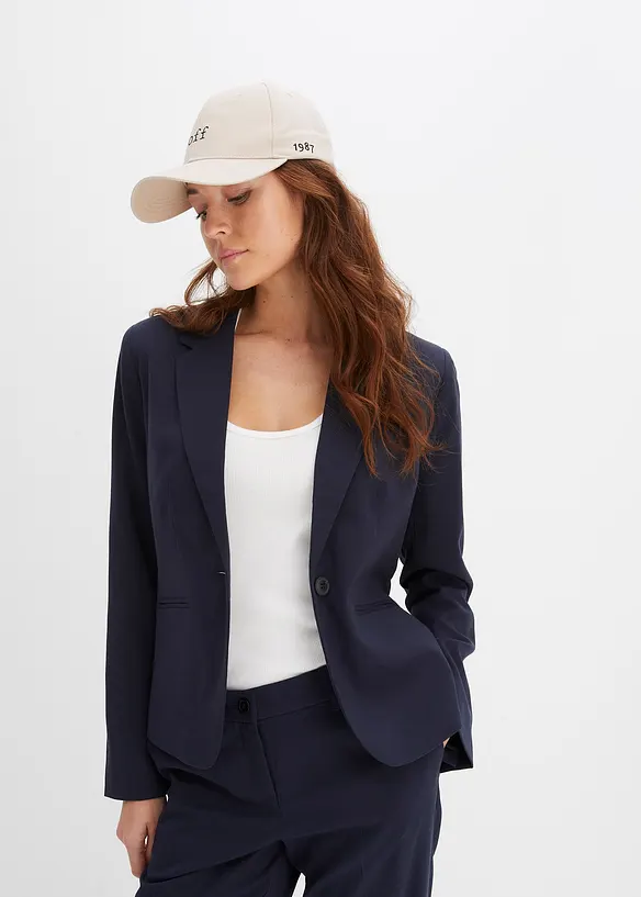 Blazer mit Paspeltaschen in blau von vorne (im Anschnitt) - bonprix