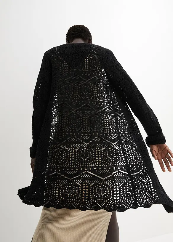 Ajour Longstrickjacke in schwarz von hinten (im Anschnitt) - bonprix