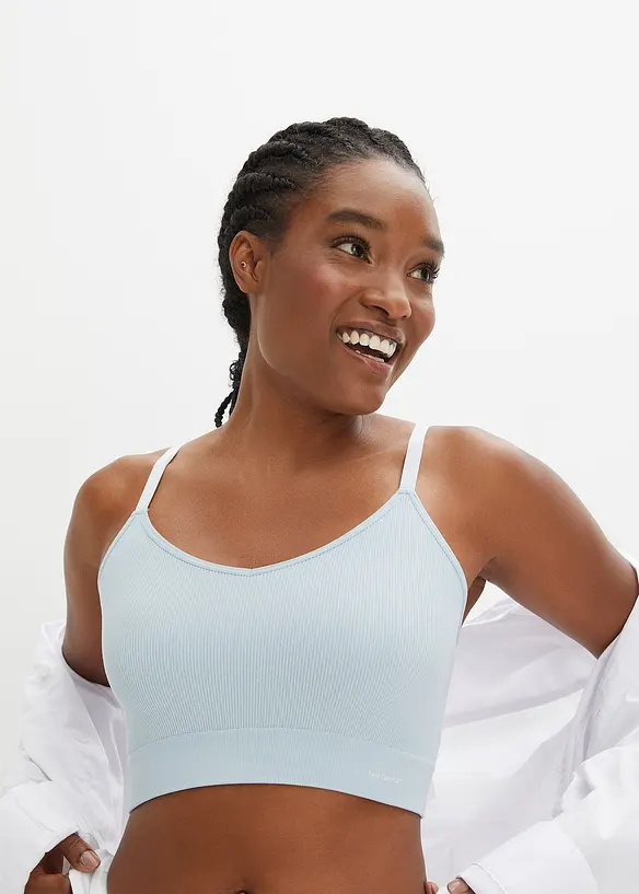 Feel Comfort Seamless Bustier gerippt in blau von vorne (im Anschnitt) - bonprix