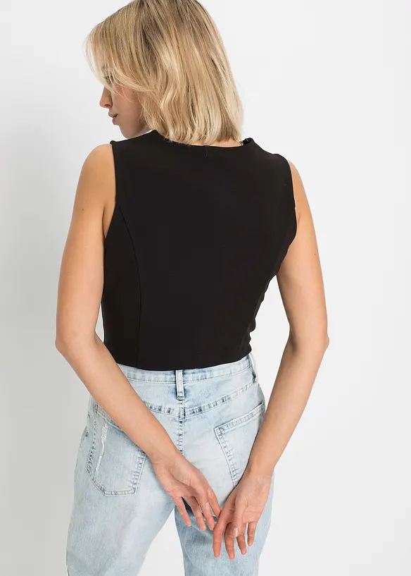 Anzugweste aus fester Interlock-Qualität in schwarz von hinten (im Anschnitt) - bonprix