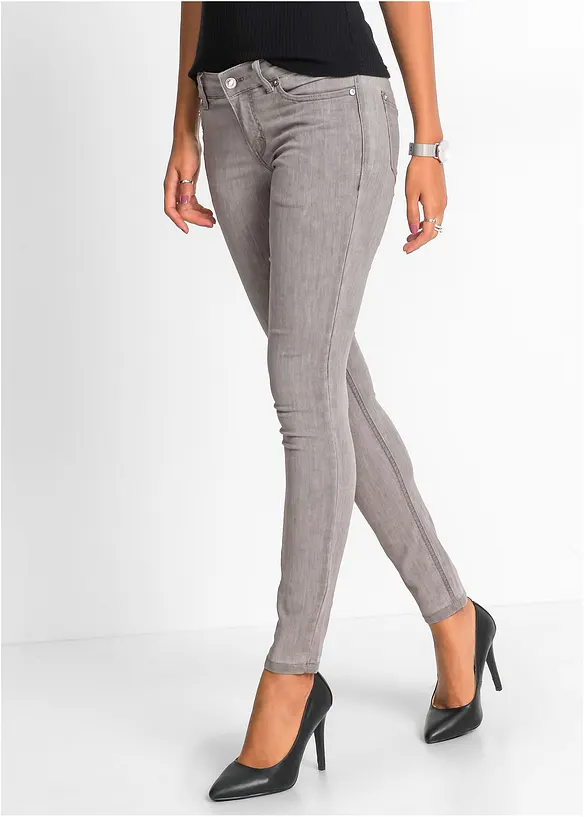 Skinny Jeans Mid Waist, Stretch in grau von vorne - bonprix