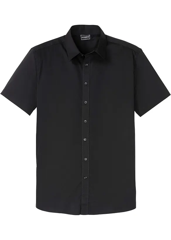Stretch-Kurzarmhemd, Slim Fit in schwarz von vorne - bonprix